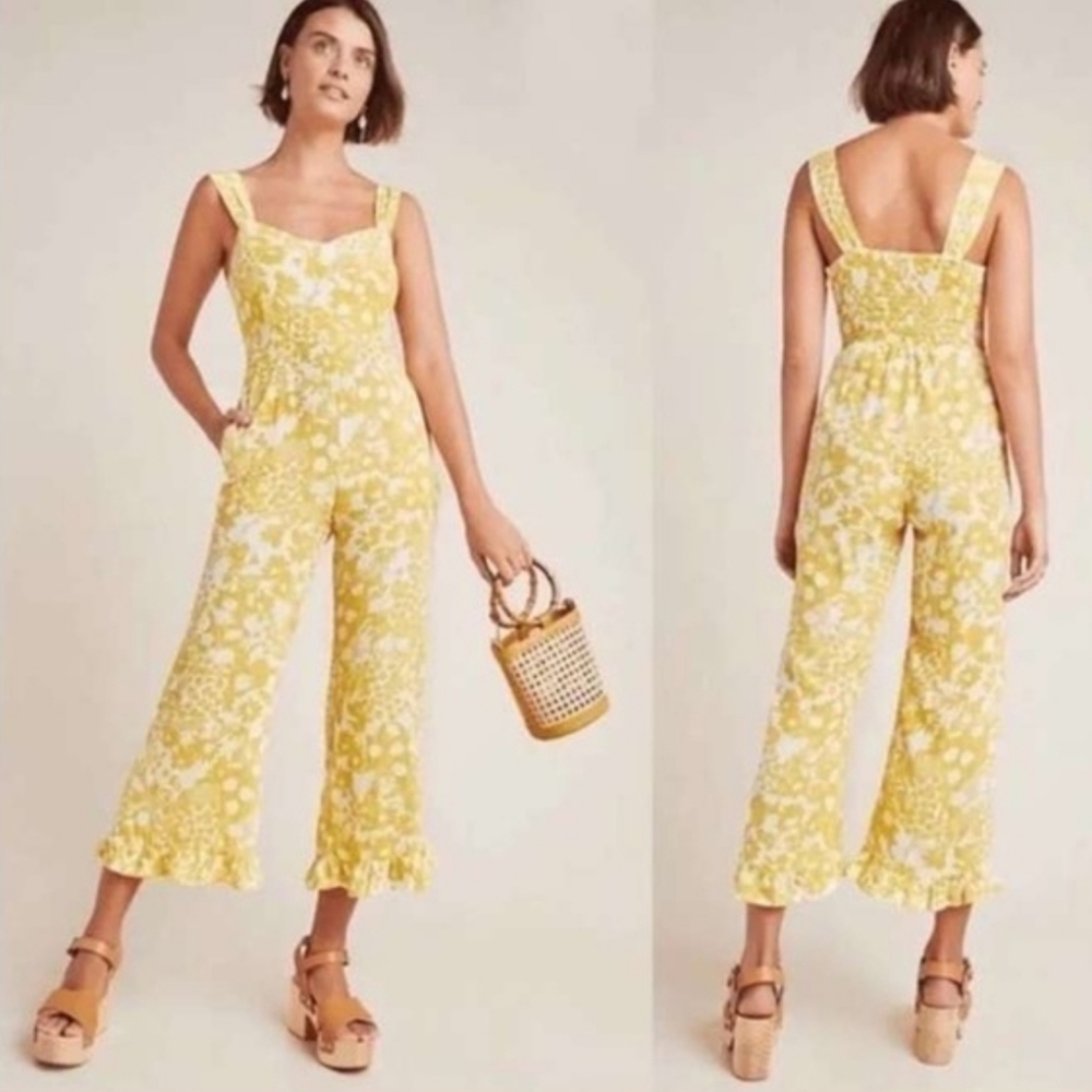 Faithfull The Brand Kasbah Jumpsuit Jasmine Yellow Hestia Floral Size S Vacation